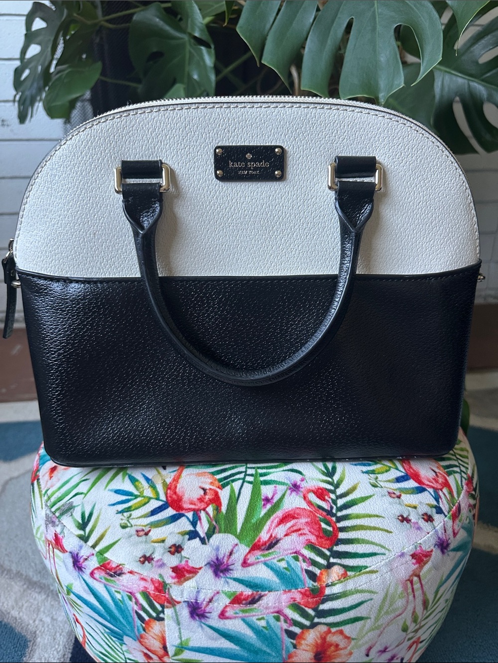 kate spade Black and White Dome Satchel with Gold Hardware